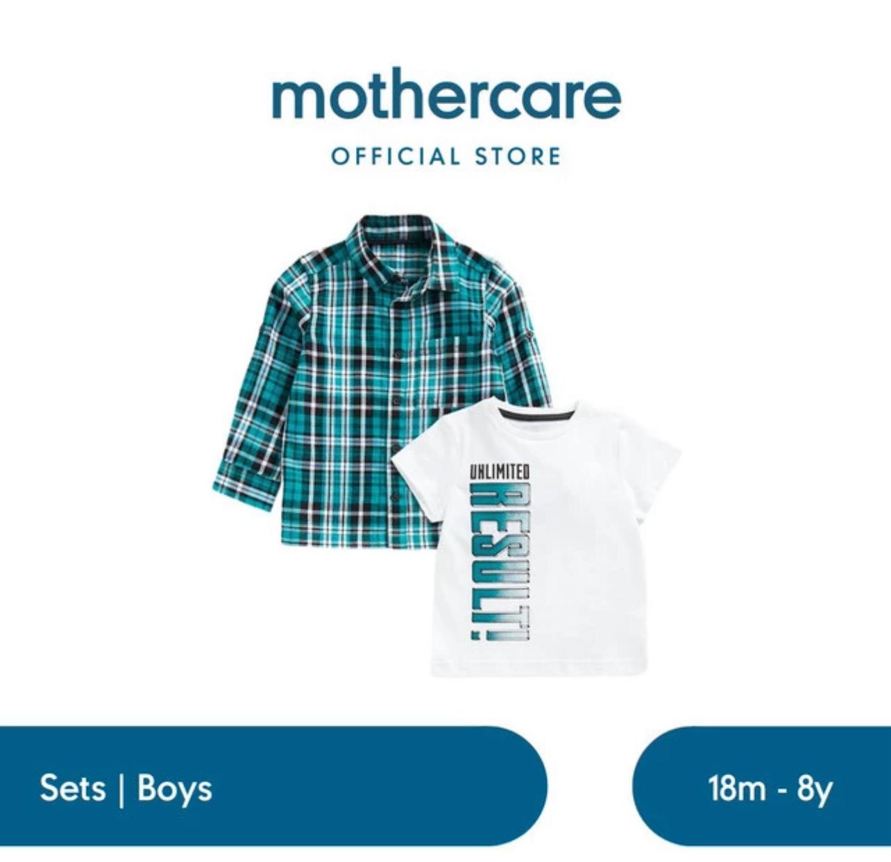 MOTHERCARE SALE Unlimited Result White Tshirt + Checked Green Longsleeve Shirt